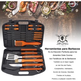 Kit Parrillero 19 Pcs, Utensilios para Asador Portátil, Carne Asada