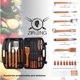 Kit Parrillero 19 Pcs, Utensilios para Asador Portátil, Carne Asada